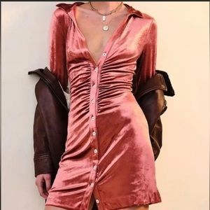 Free People Ruched velvet terracotta mini dress